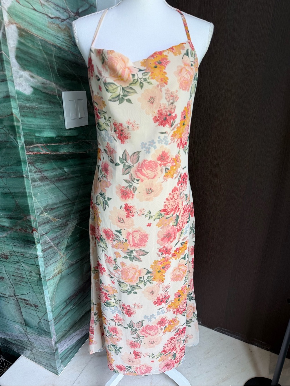Lulu's Blush Floral Cowl Midi Dress - Picture 6 of 11